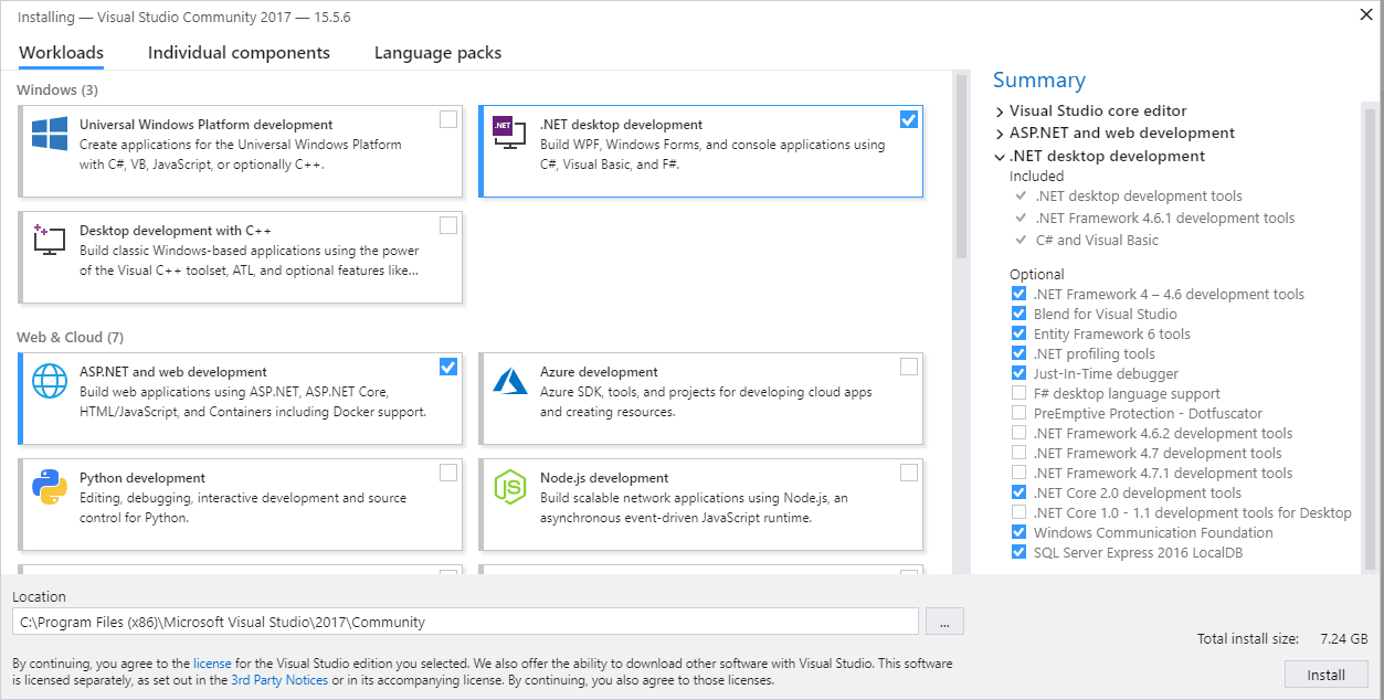 choosing visual studio workloads